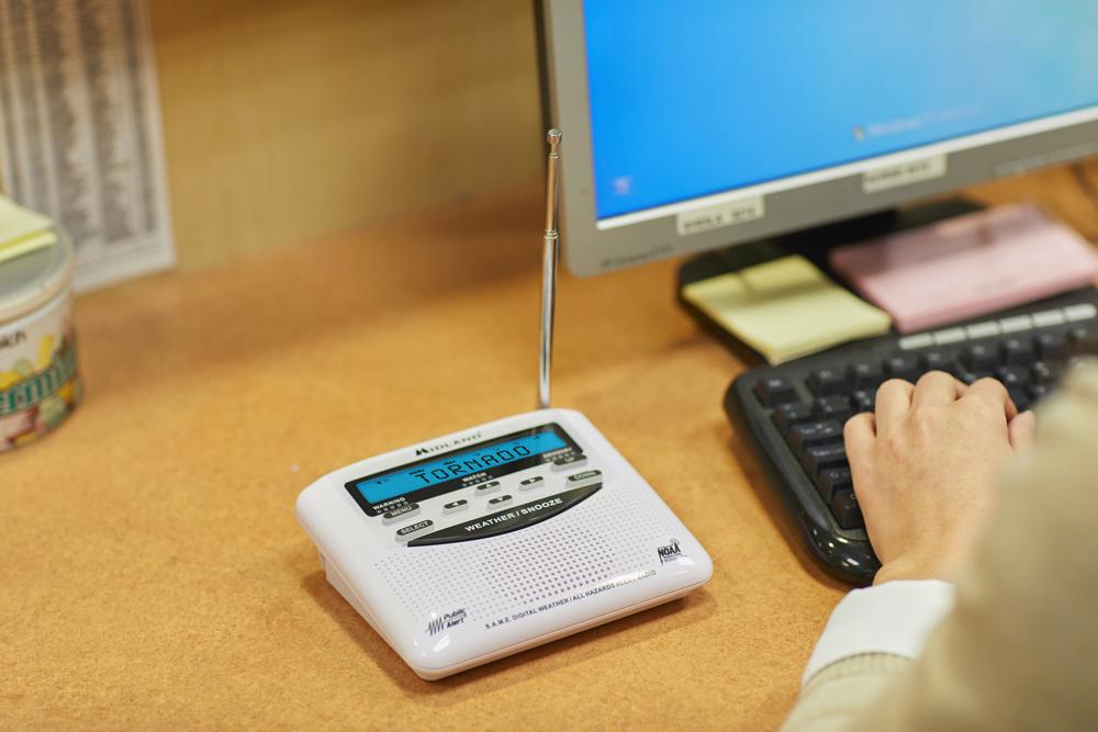 weather radio on desk