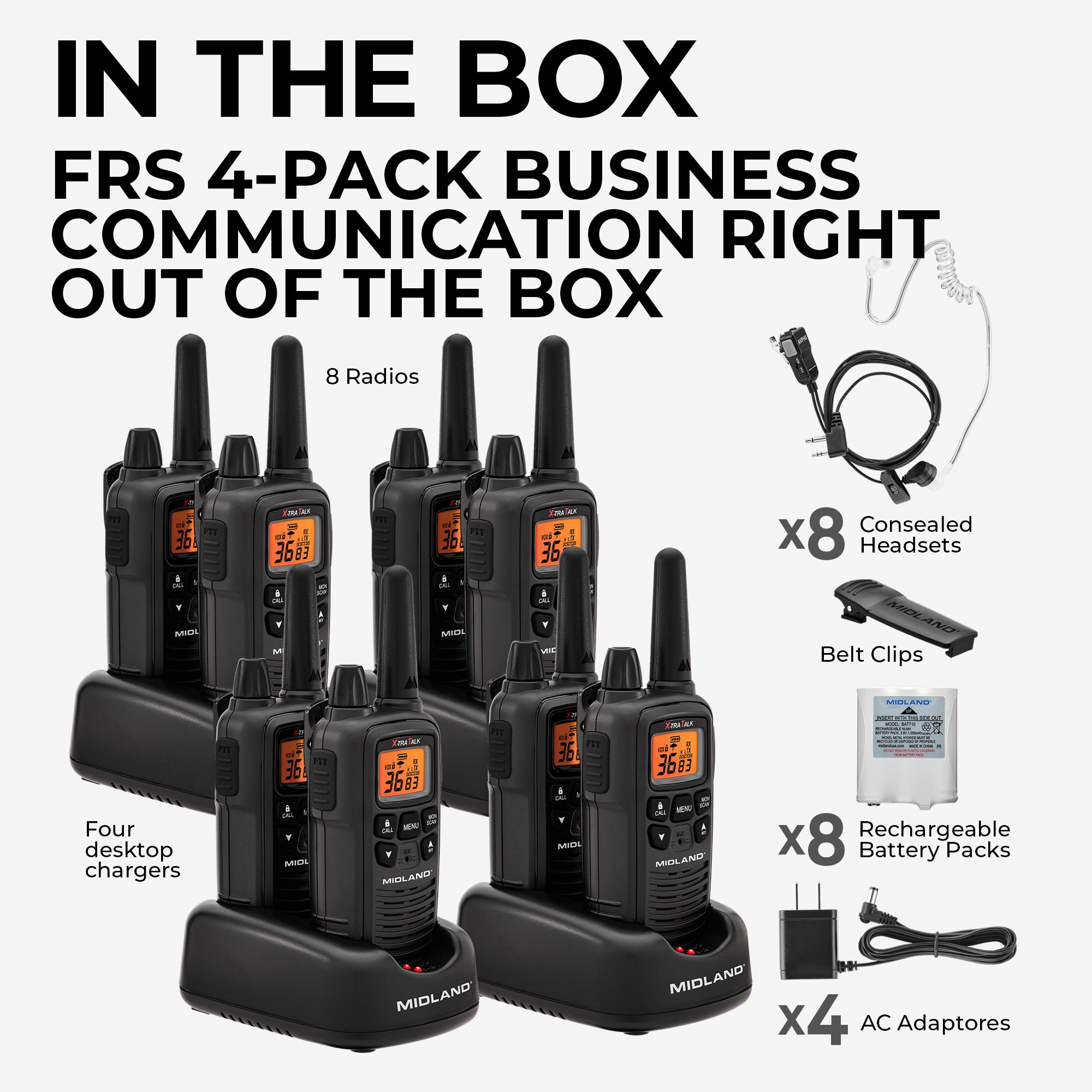 LXT600 FRS License Free walkie‑talkie 8‑Pack Bundle - LXT600BBX4