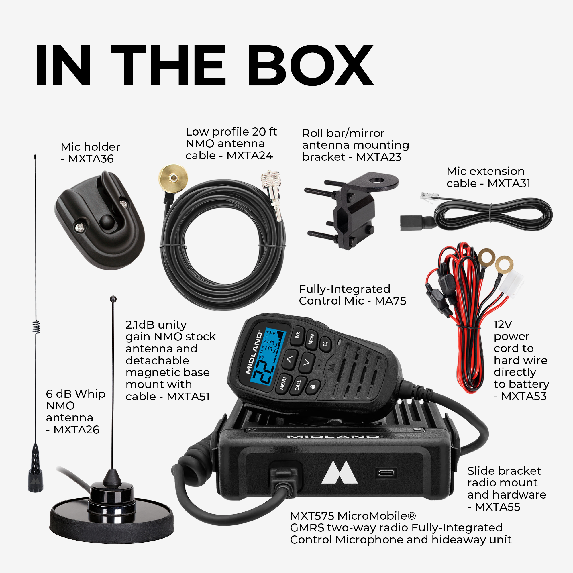 MXT575VP4‑WHIP 50W MicroMobile GMRS Two-Way Radio | Whip Bundle