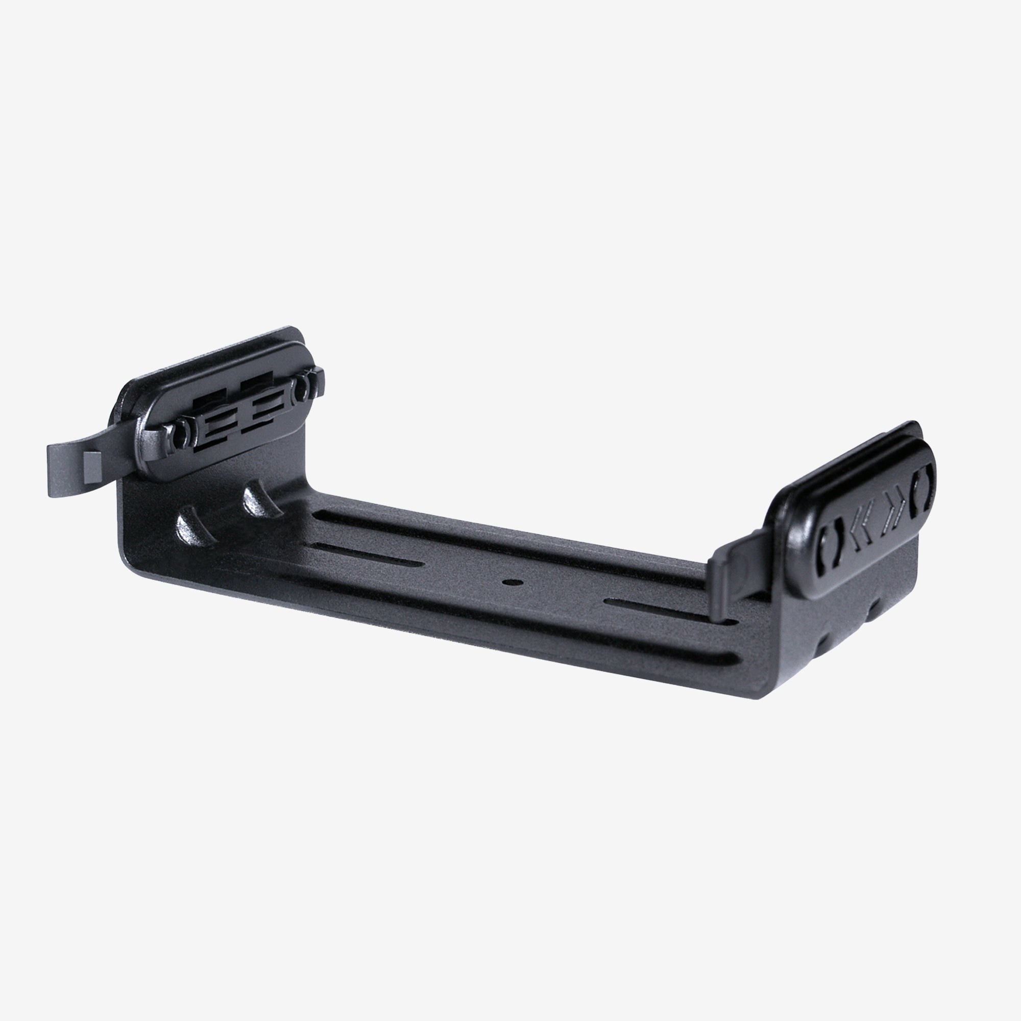 Black metal bracket on a white background