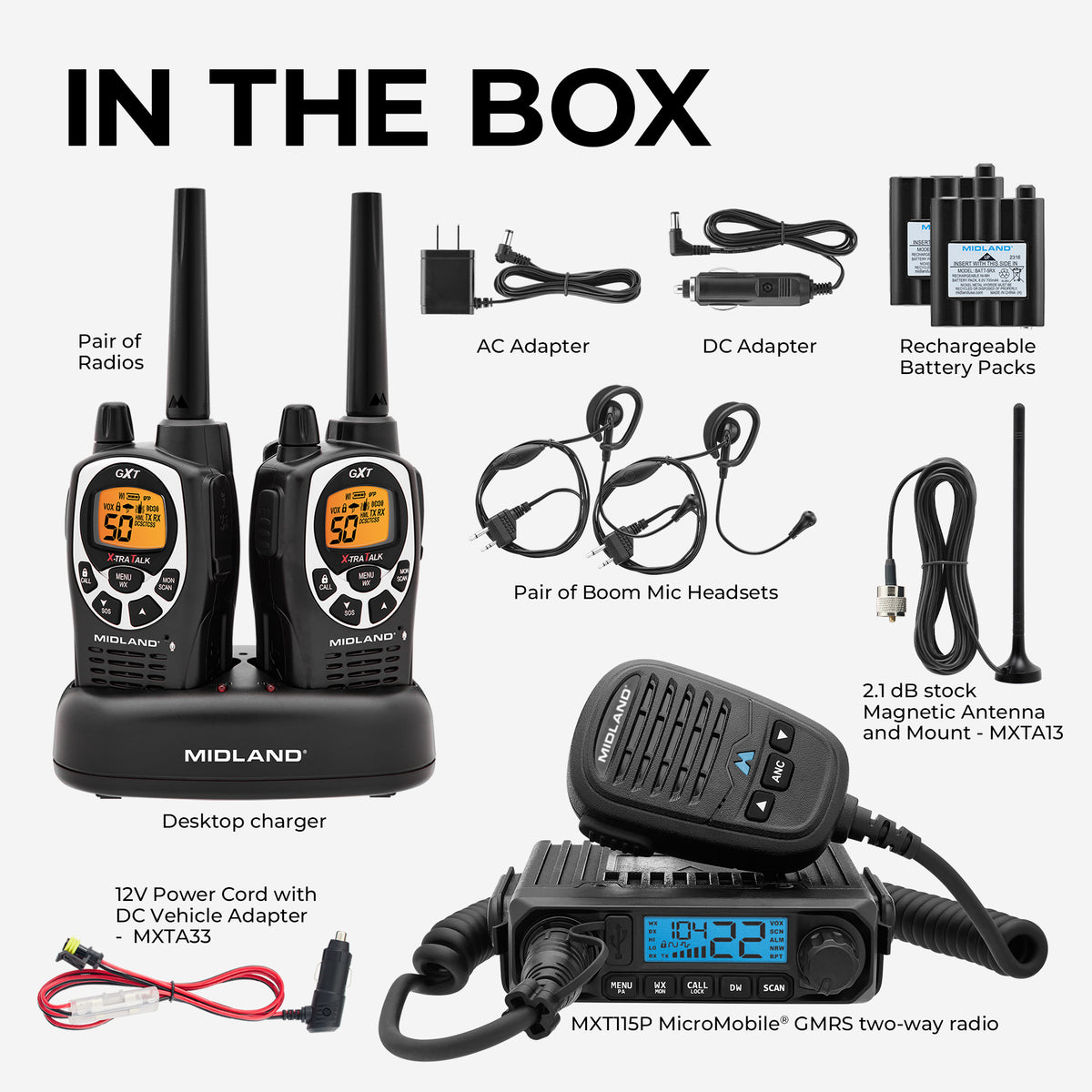 MXT115VP-GXT 15W MicroMobile GMRS Radio | Handheld Bundle