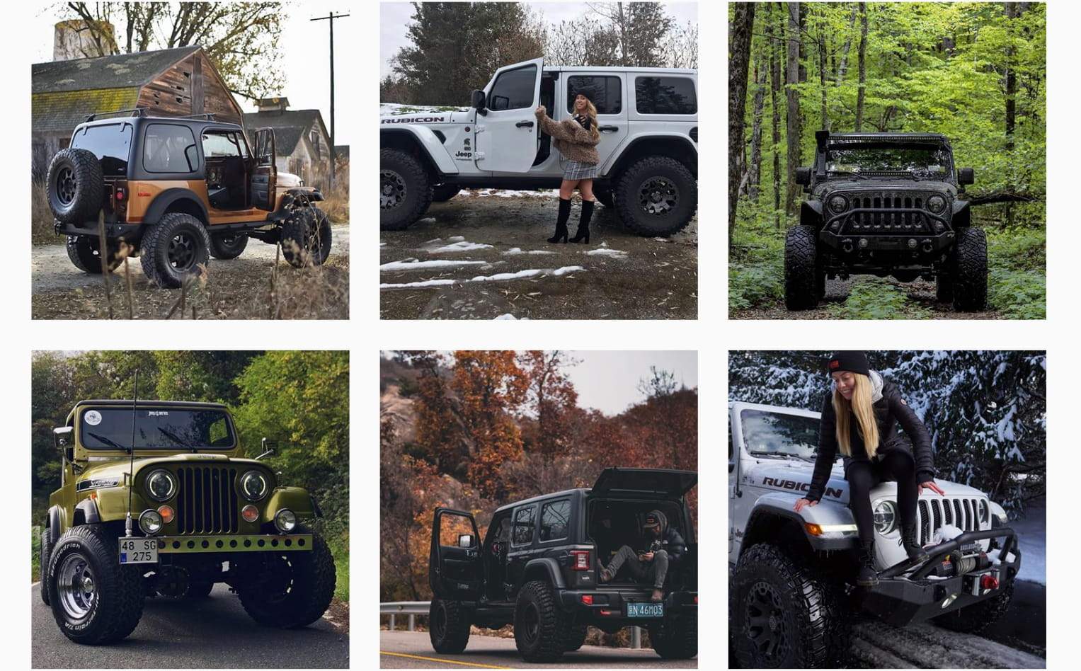 collage of six Jeeps