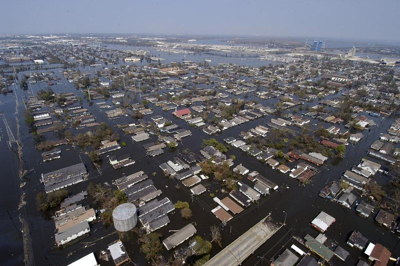 aerial of flooded city