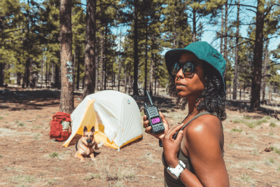 woman at campsite with GXT67PRO