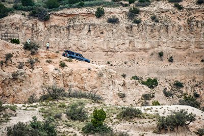 off-road vehicle goes downhill in Palo Duro Canyon