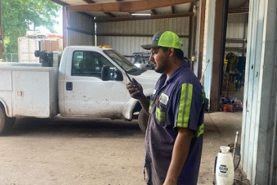 man uses business radio