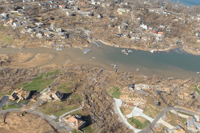 aerial of storm damage