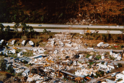 damaged town