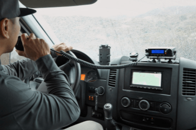 man uses MicroMobile in van