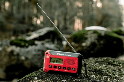 emergency radio sits on rock