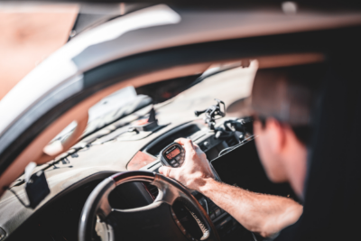man in vehicle with MicroMobile mic