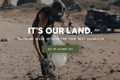 our land graphic of person picking up trash