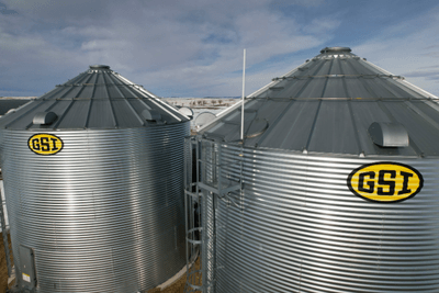 repeater antenna sits on top of grain bin
