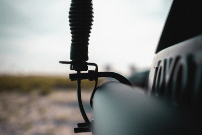 bull bar antenna mounted on side of vehicle