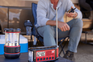 emergency radio on outdoor table