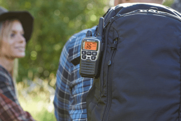walkie talkie on hiking backpack