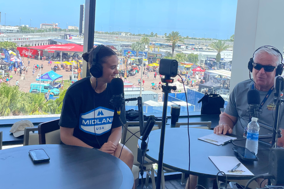 girl being interviewed for podcast