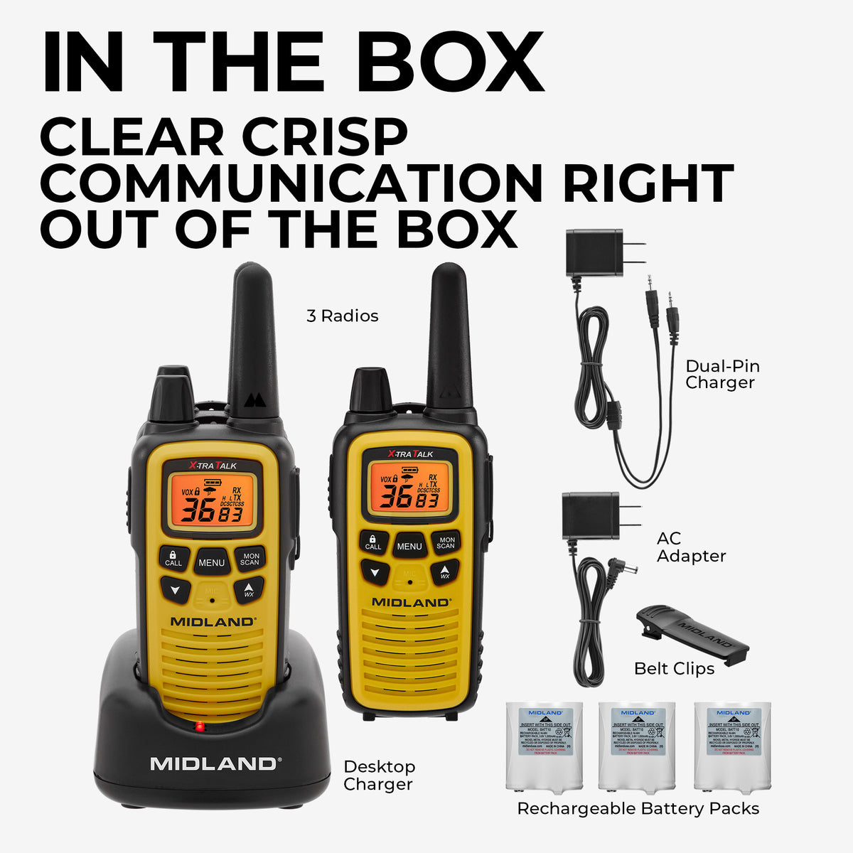 LXT630 FRS License-Free Walkie Talkie 3 Pack Yellow - LXT630X3VP3