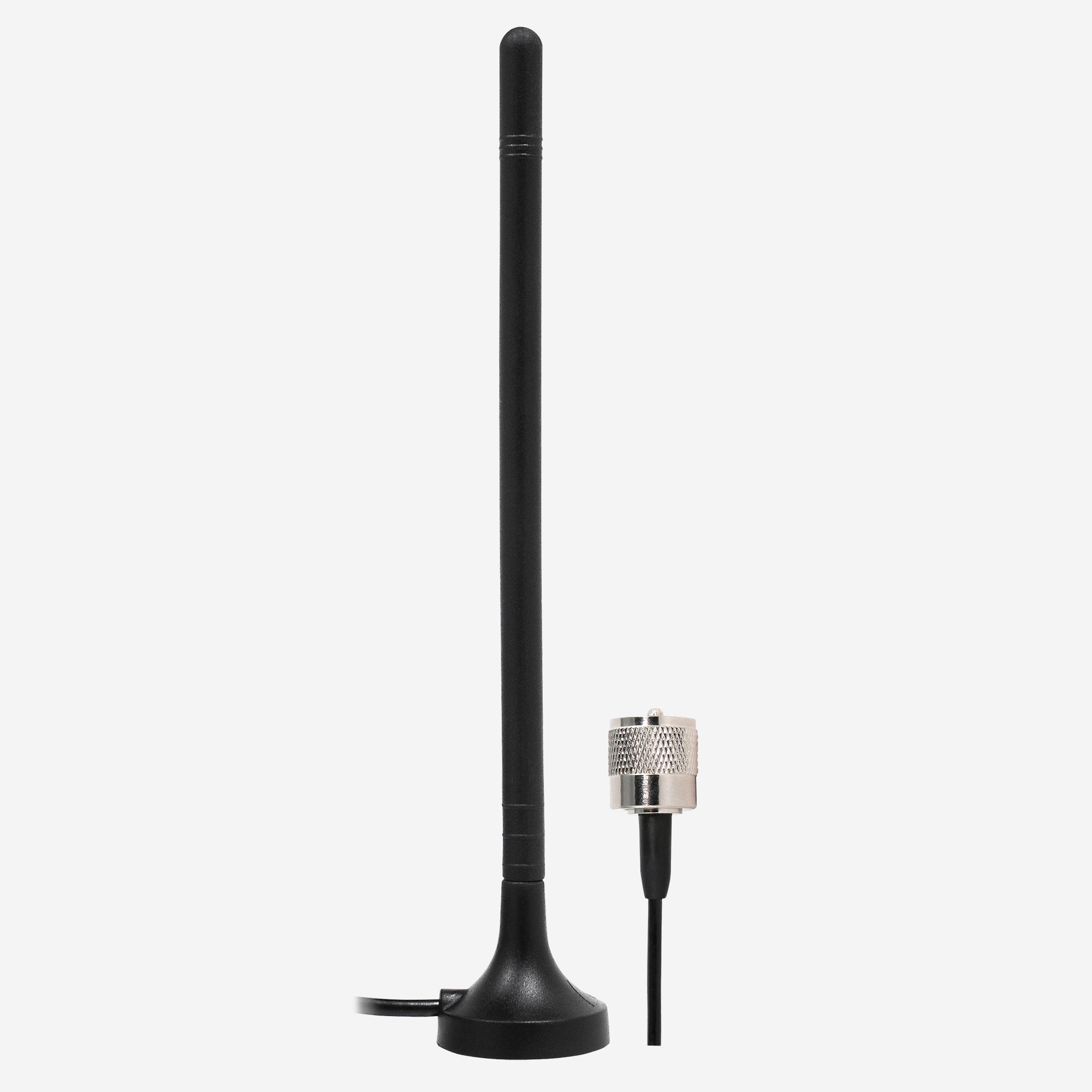 MXAT13 Black antenna with a metallic connector on a white background