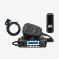 Midland radio communication device with antenna and cable on a white background