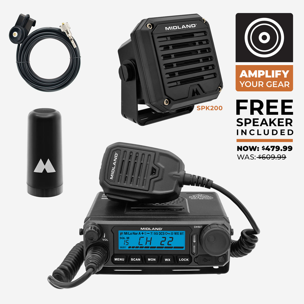 Free Speaker Bundle 50-Watt Two-Way Radio with Lip Mount Antenna -  MXT500VP3SP