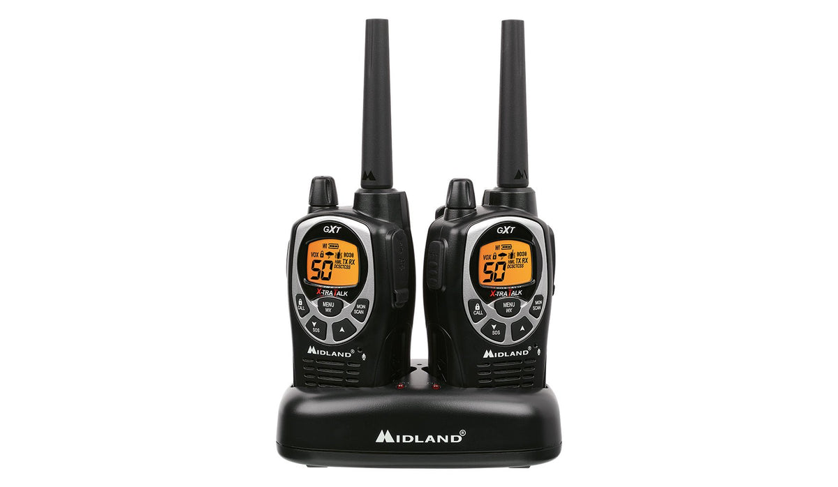 Midland GXT1000VP4 50 Channel GMRS Two-Way Radio - Up to 36 Mile Range  Walkie Talkie - Black/Silver (Pack of 4)